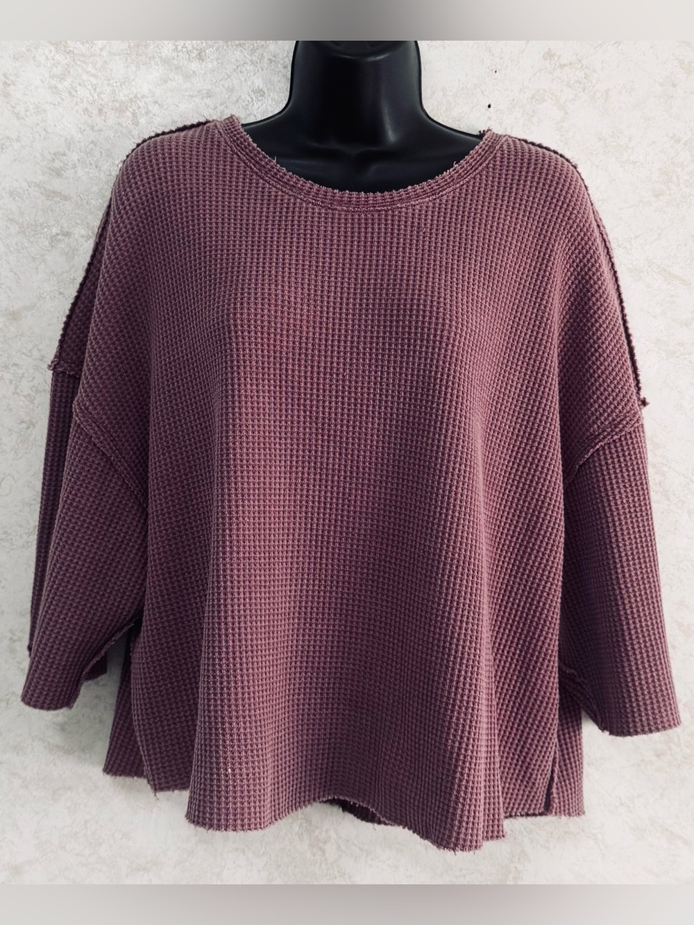 Dear John Pull Over Top Size Women’s Medium Waffle Knit Thermal Purple Raw Seams